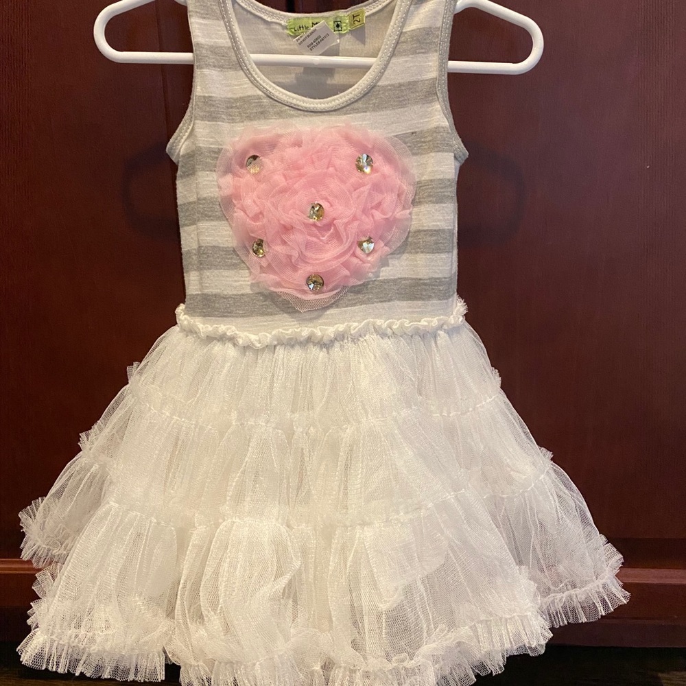 Little Mass White/Grey/Pink Heart Tutu Dress 2T